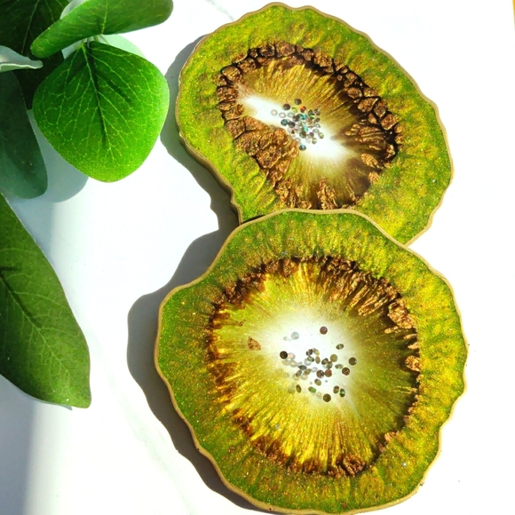 Handmade Brown and Green Resin Coasters - Picture 3 of 5